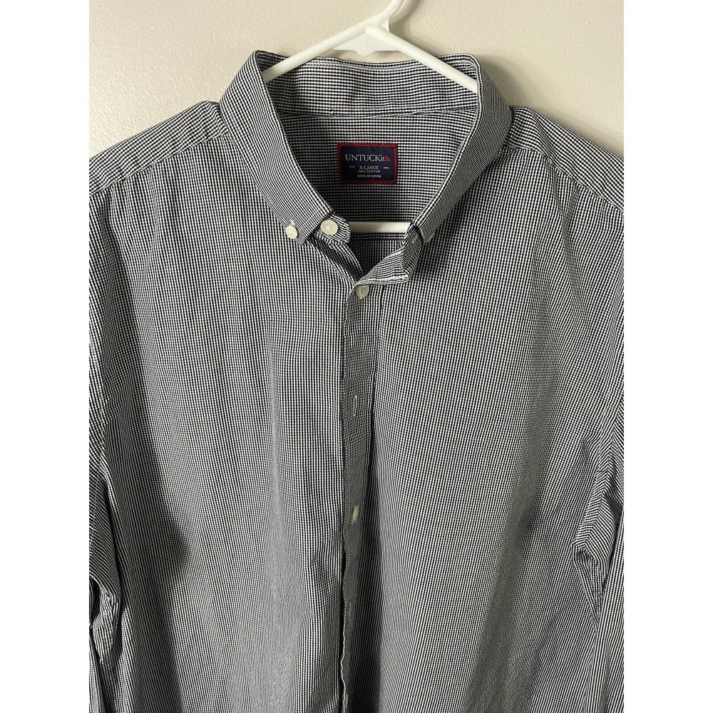 Untuckit Men's XL Long Sleeve Collared Shirt White Black Checkered Classic Fit